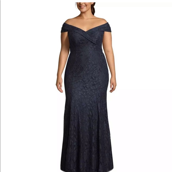 Xscape Womens Navy Lace Formal Gown Plus 22W - Picture 1 of 9
